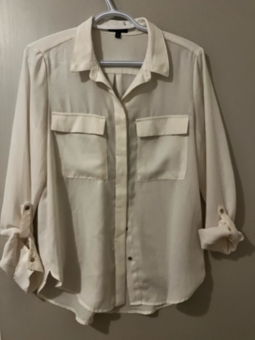 Dynamite Cream Button-Up Pocket Front Blouse